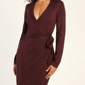Lulus Literary Lover Plum Wrap Sweater Dress Purple - Size M